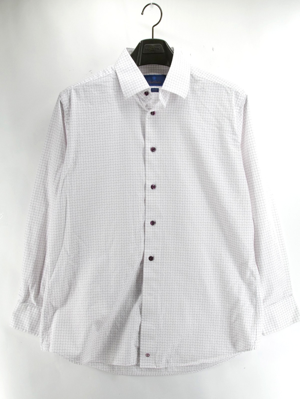 David Donahue Dress Shirt Men 16.5 32/33 Tattersall Plaid Button Up Trim Fit